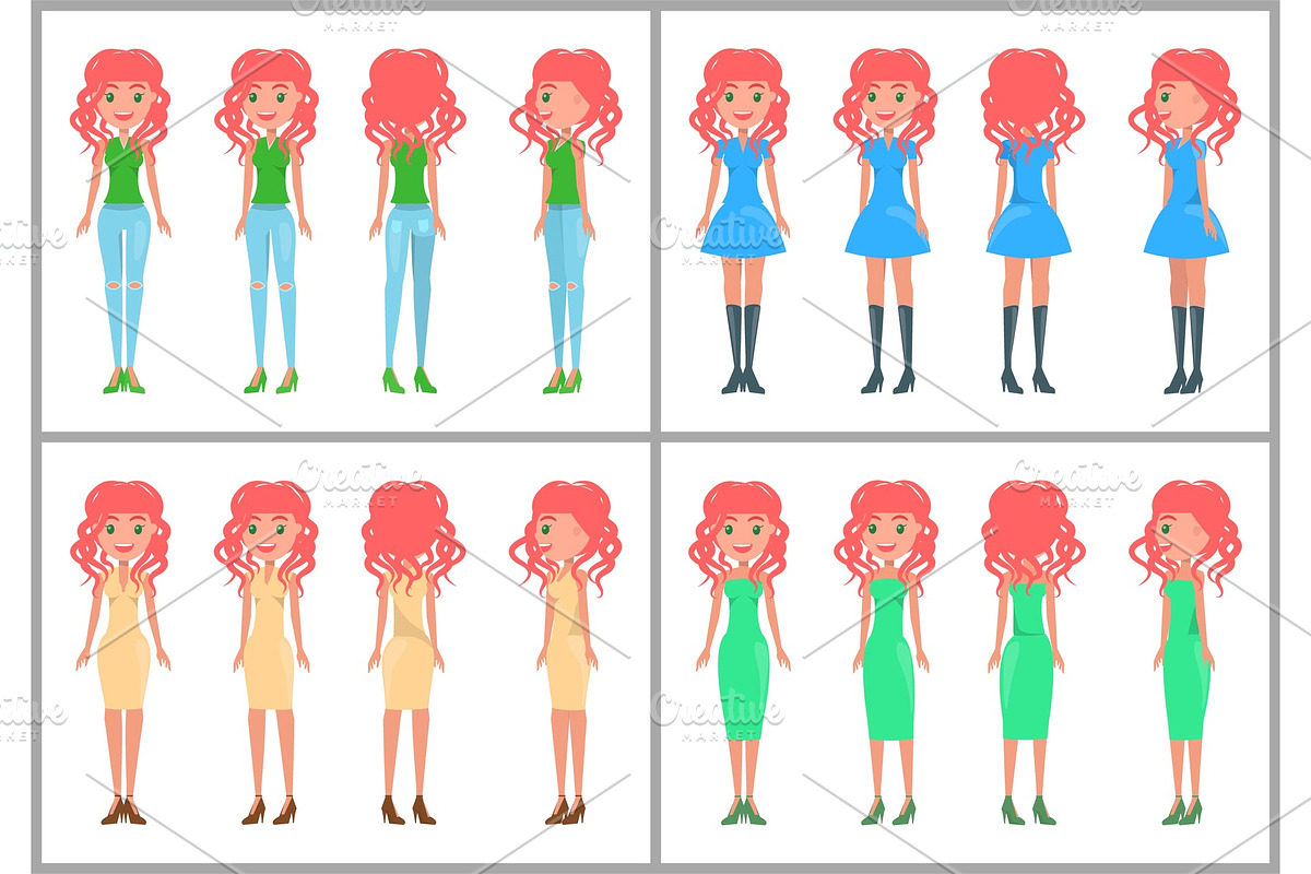 Women in dresses and jeans vector in Illustrations - product preview 8