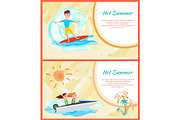 Hot Summer Cards Set, Framed Vector