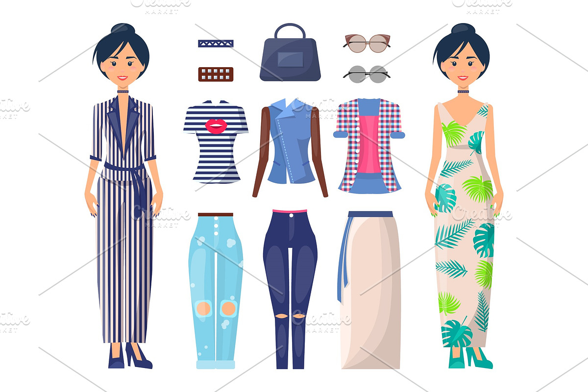 Stylish Girls Set Summer Mode in Illustrations - product preview 8