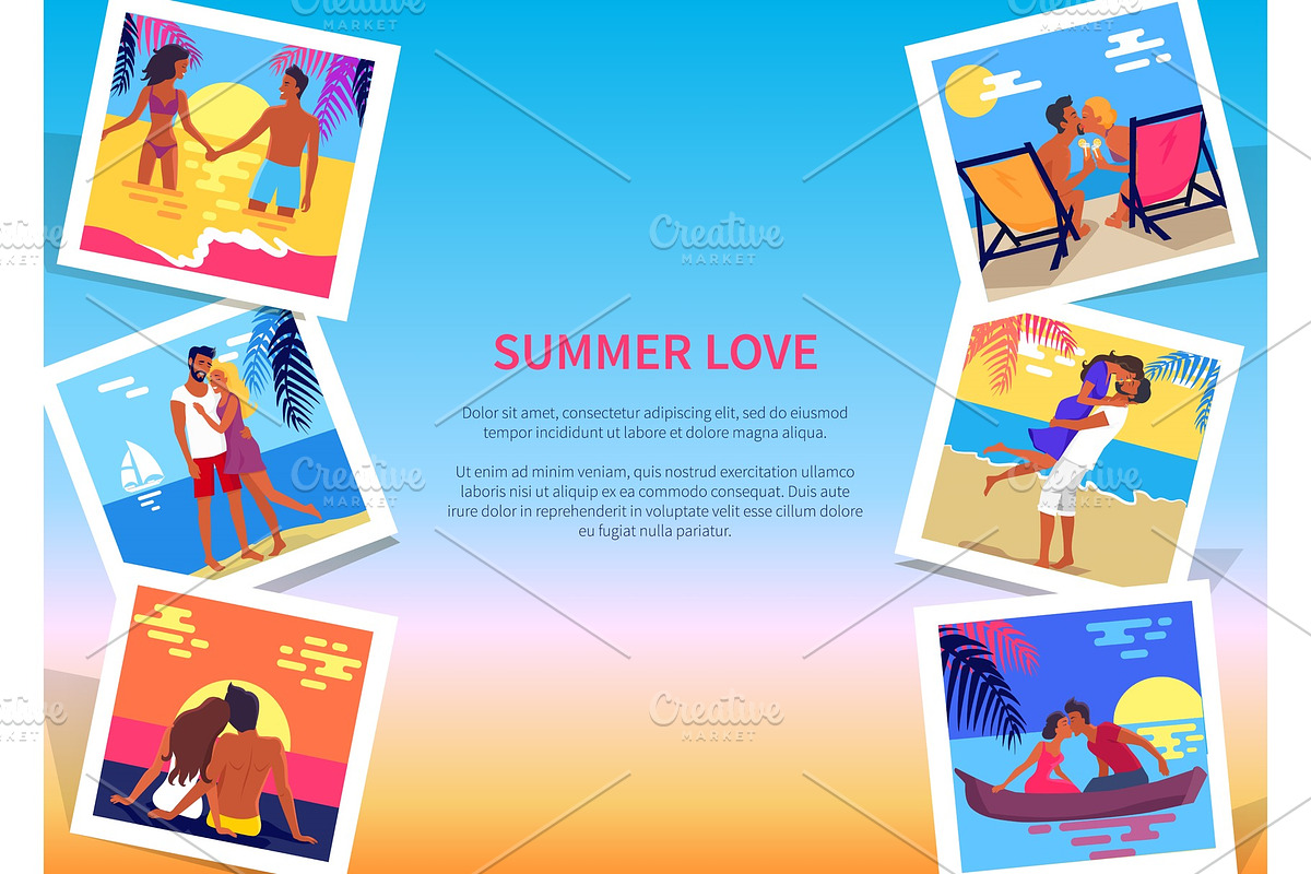 Summer Love Poster with Couples on in Illustrations - product preview 8