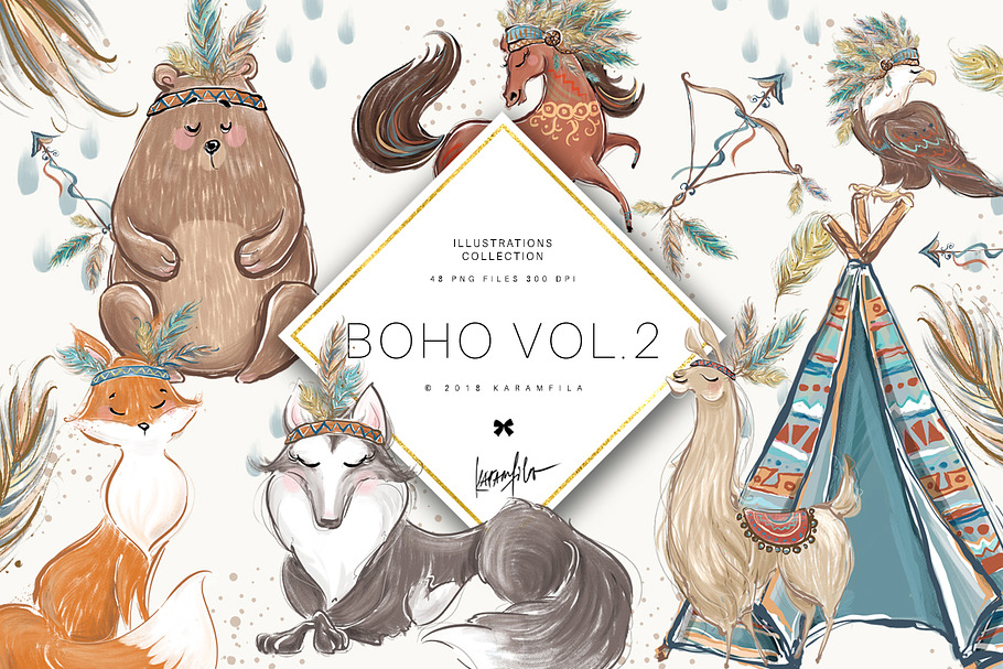 Boho Woodland, Boho Animals Clipart in Illustrations - product preview 8