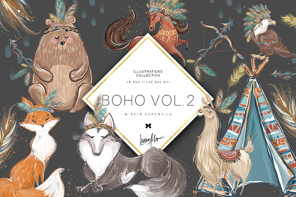 Boho Woodland, Boho Animals Clipart in Illustrations - product preview 1