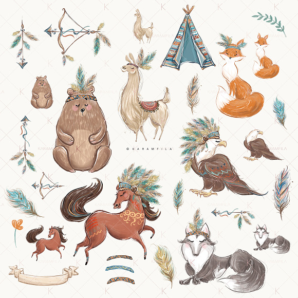 Boho Woodland, Boho Animals Clipart in Illustrations - product preview 3