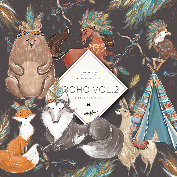 Boho Woodland, Boho Animals Clipart in Illustrations - product preview 6