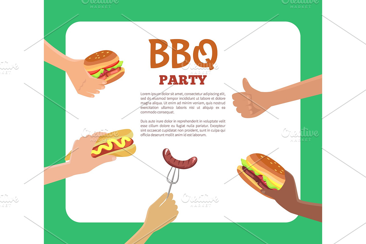 BBQ Party Text Sample Hands Vector in Illustrations - product preview 8