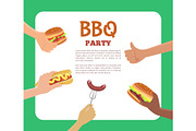 BBQ Party Text Sample Hands Vector
