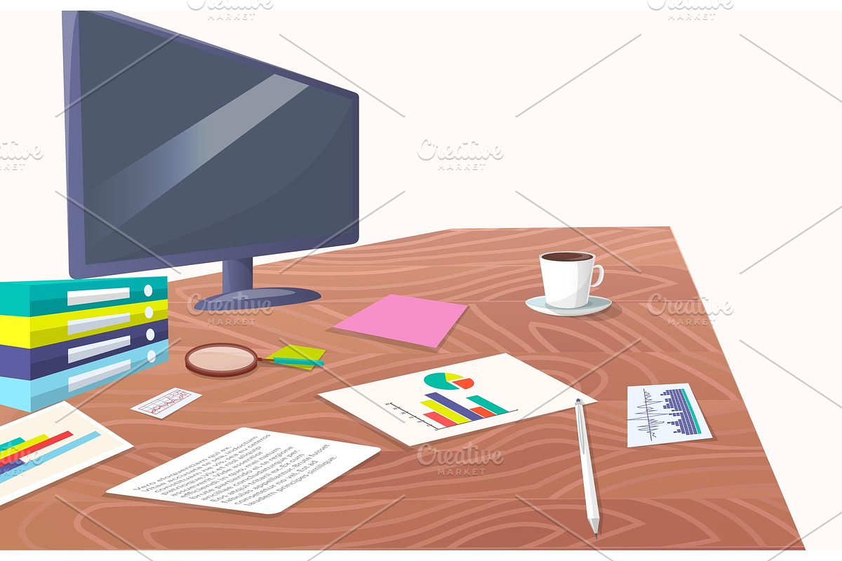 Work Place with Big Screen and Paper in Illustrations - product preview 8