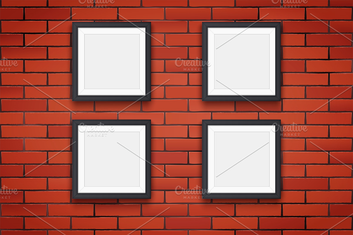 Red brick wall with picture frames in Print Mockups - product preview 8