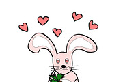 Cute cartoon rabbit holds a carrot i