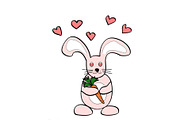 Cute cartoon rabbit, hearts and lett