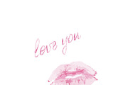 Pink lips with love you lettering on