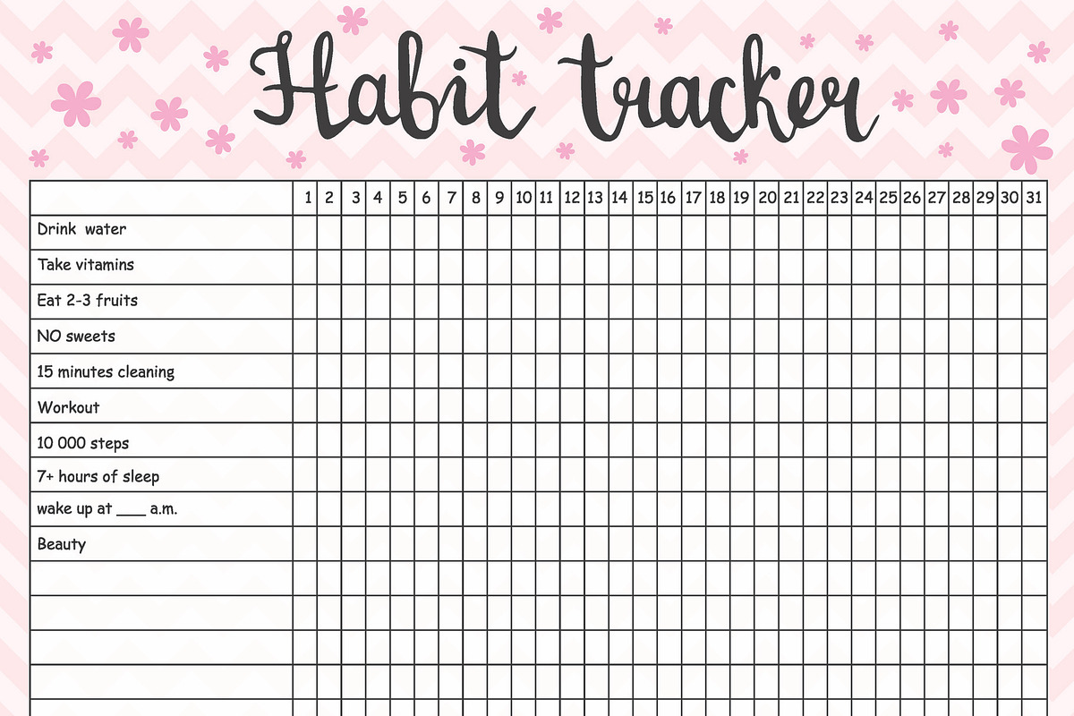Habit tracker blank for girls, month in Stationery Templates - product preview 8
