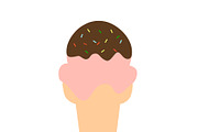 Strawberry ice cream in cone with ch