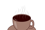 Coffee cup with steam and coffee bea