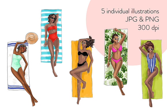 Girls Sunbathing - Dark Skin Clipart in Illustrations - product preview 1