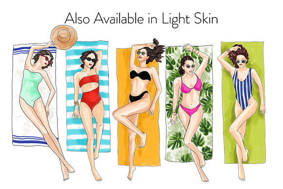 Girls Sunbathing - Dark Skin Clipart in Illustrations - product preview 3