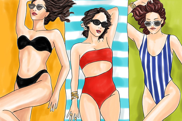 Girls Sunbathing- Light Skin Clipart in Illustrations - product preview 1