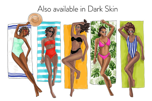 Girls Sunbathing- Light Skin Clipart in Illustrations - product preview 2