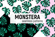 Monstera seamless patterns