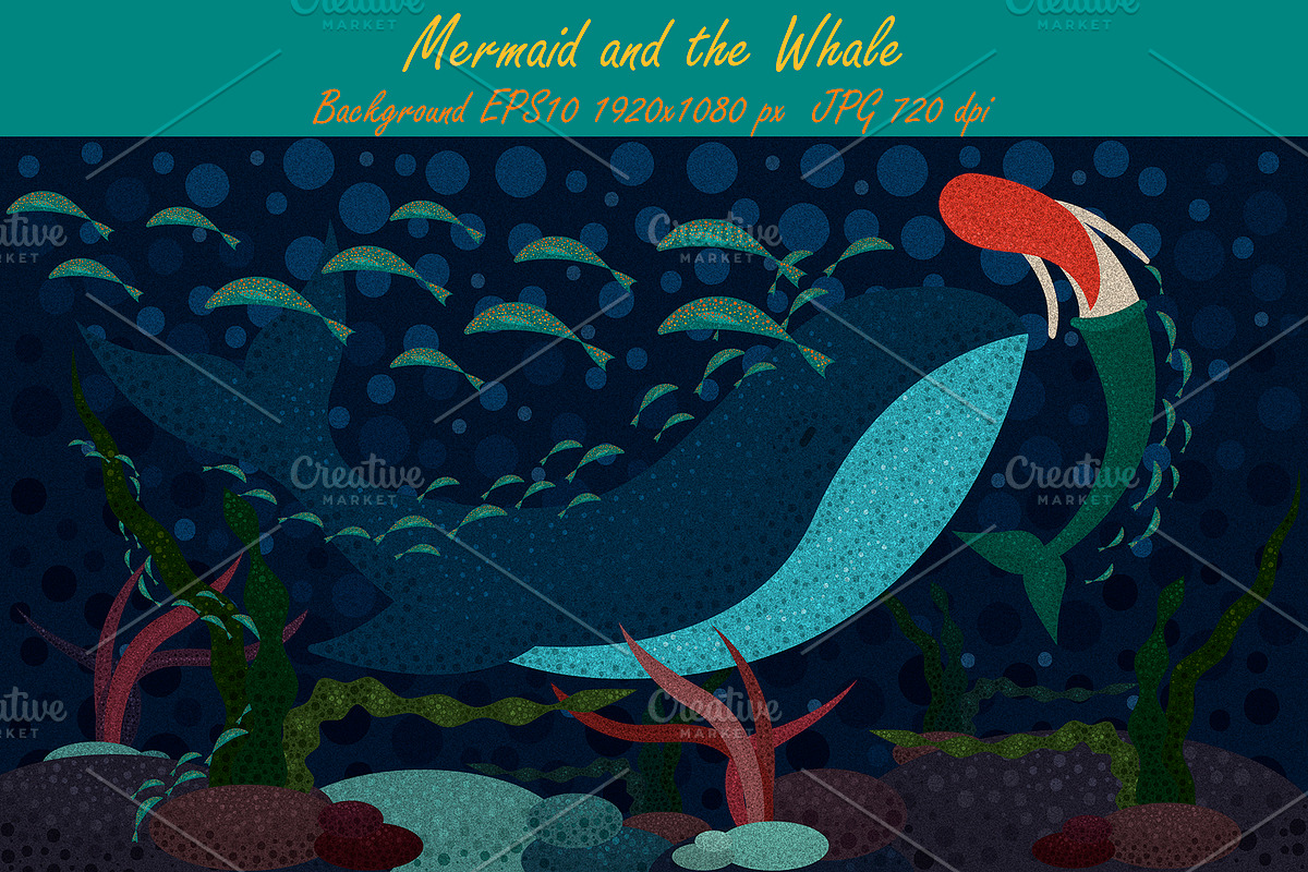 Mermaid and a Whale. Background in Illustrations - product preview 8
