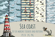 Sea coast. Stickers and Patterns