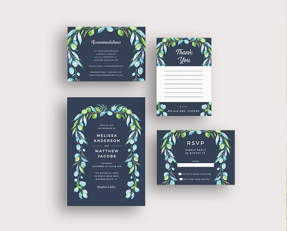 Greenery Foliage Frame on Blue in Wedding Templates - product preview 1