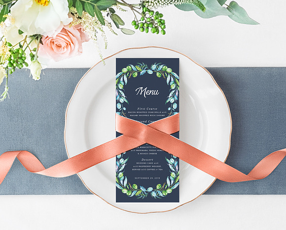 Greenery Foliage Frame on Blue in Wedding Templates - product preview 4