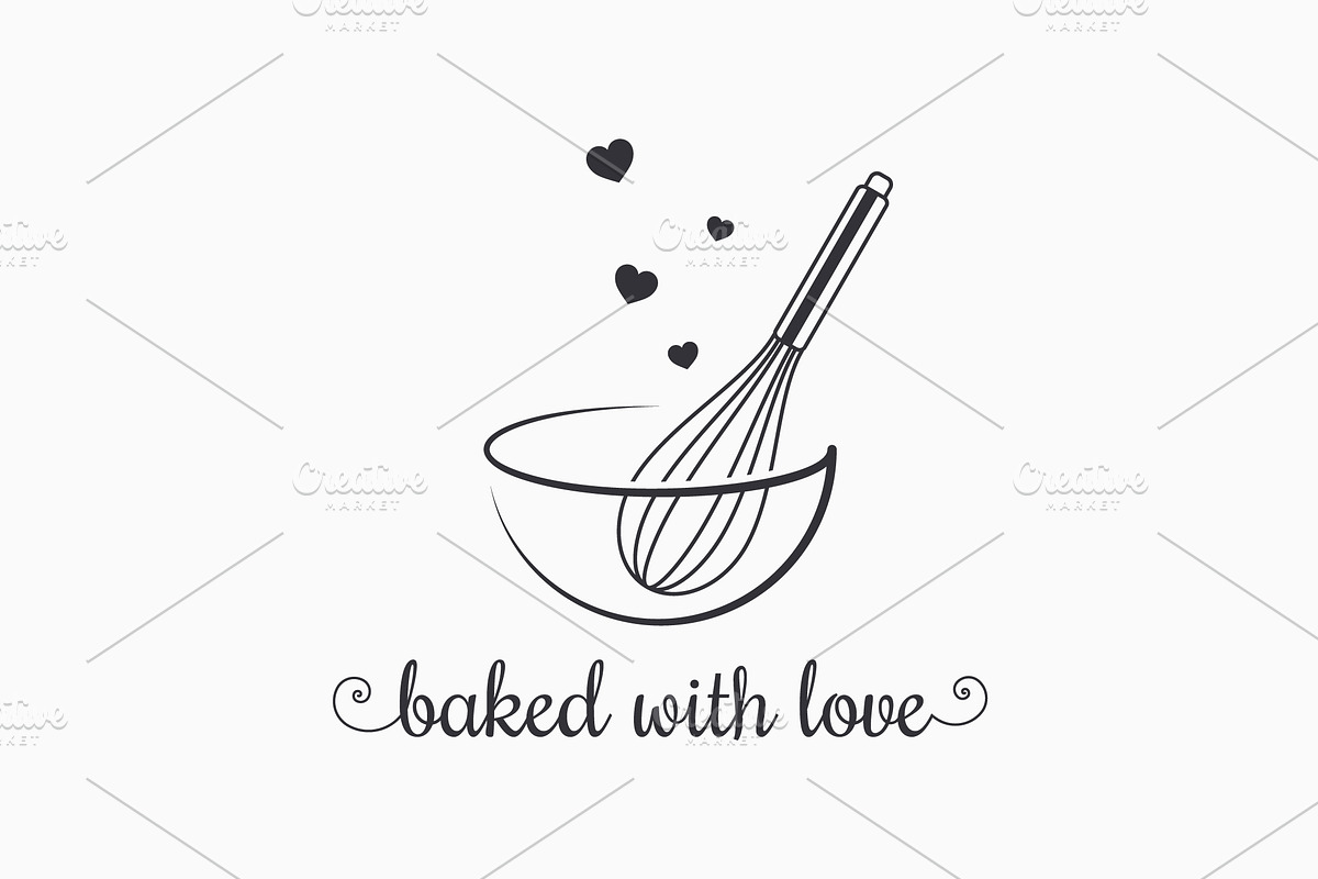 Baking with wire whisk logo on white in Illustrations - product preview 8