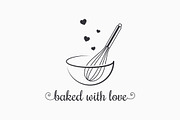 Baking with wire whisk logo on white