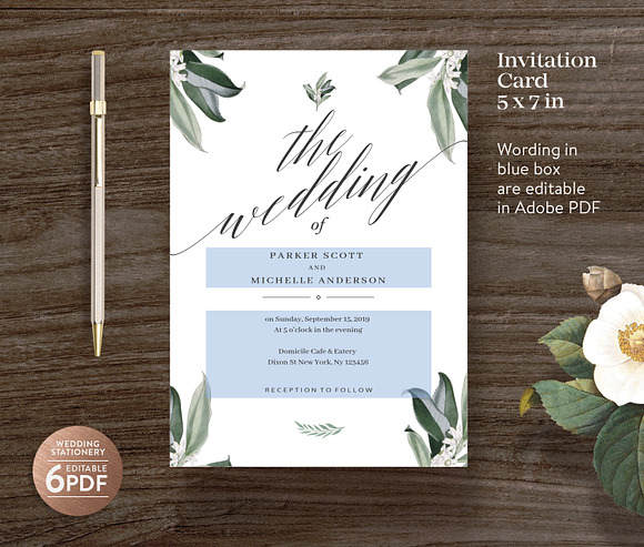 Greenery Wedding Invitation Template in Wedding Templates - product preview 1