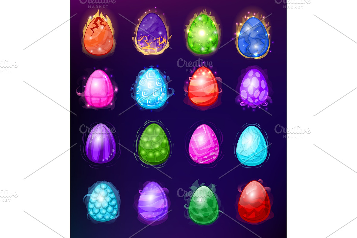 Dragon eggs vector cartoon egg-shell in Objects - product preview 8