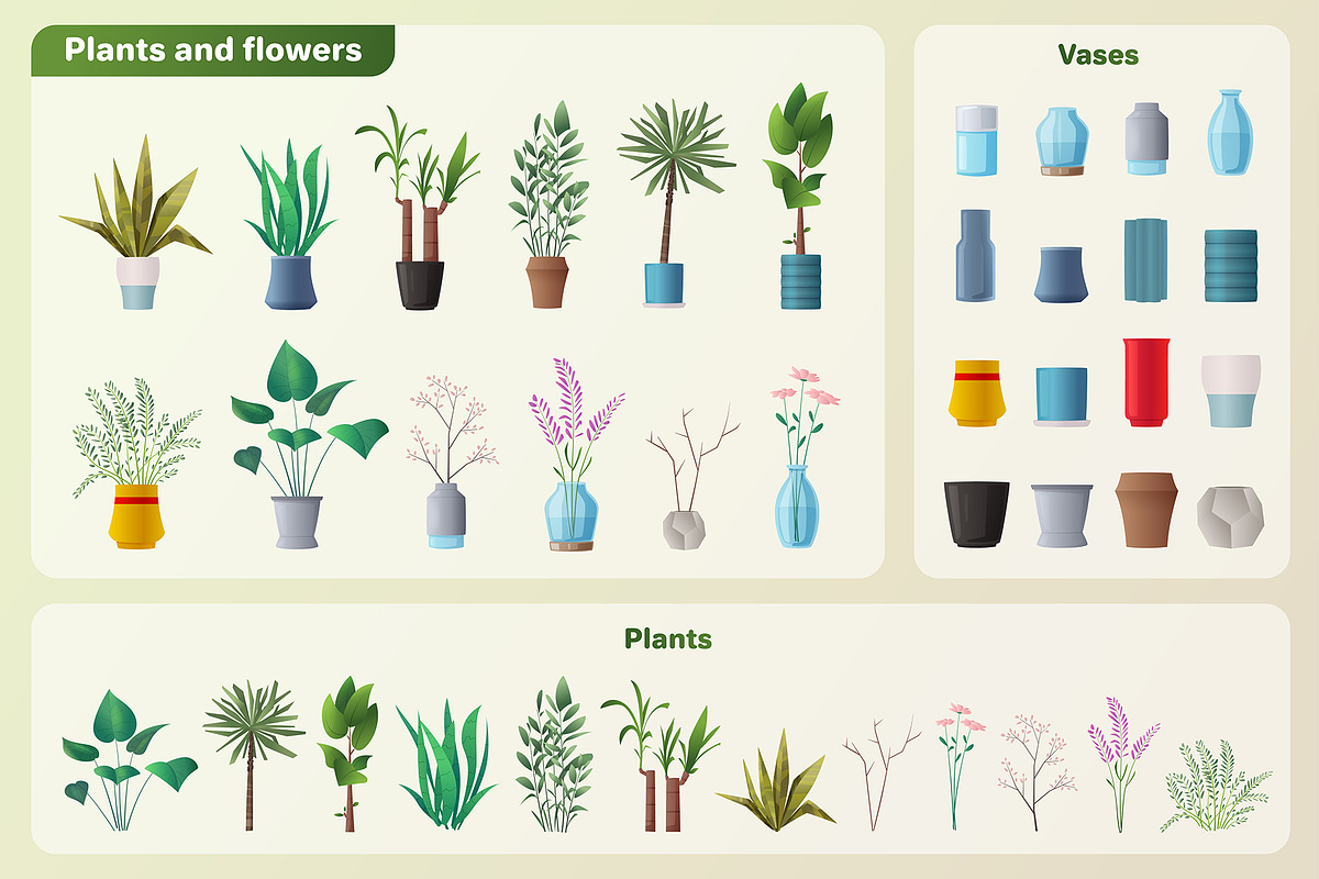 Set of cartoon plants and flowers in Objects - product preview 8