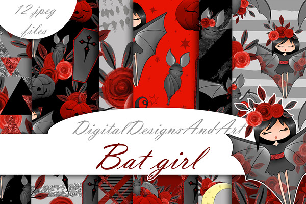 Bat girl digital paper