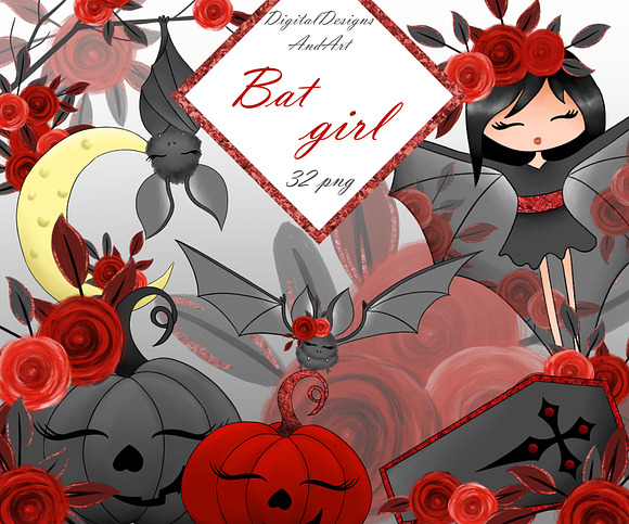 Bat girl clipart in Illustrations - product preview 4