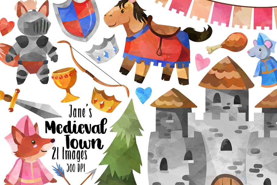 Watercolor Medieval Clipart