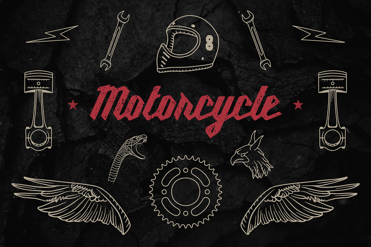 Vintage Motorcycle Elements in Illustrations - product preview 8