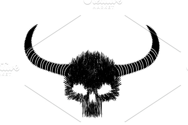 Skull icon line style with horns, t 