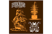 Sea emblem - pirate ship and jolly