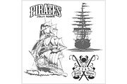 Sea emblem - pirate ship and jolly