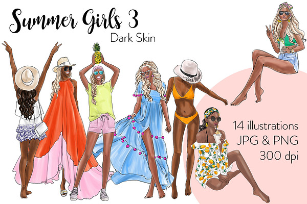 Summer Girls 3 - Dark Skin Clipart