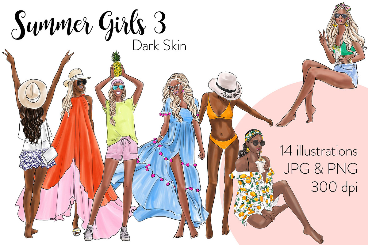 Summer Girls 3 - Dark Skin Clipart in Illustrations - product preview 8