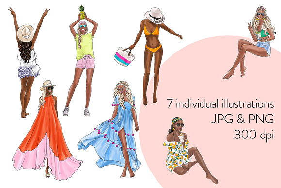 Summer Girls 3 - Dark Skin Clipart in Illustrations - product preview 1