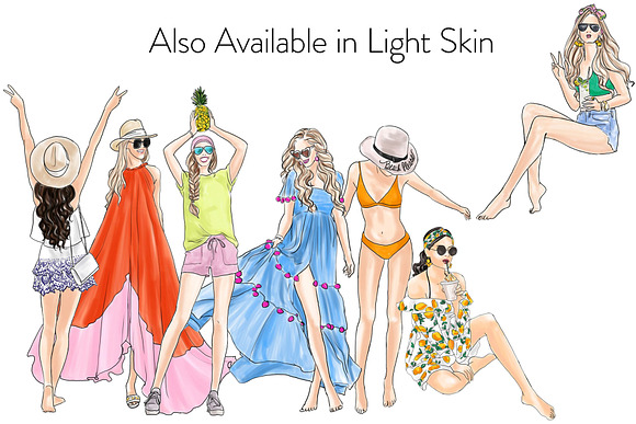 Summer Girls 3 - Dark Skin Clipart in Illustrations - product preview 3