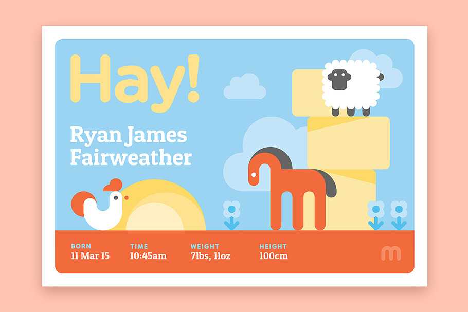 Hay! Baby Announcement Template in Postcard Templates - product preview 8