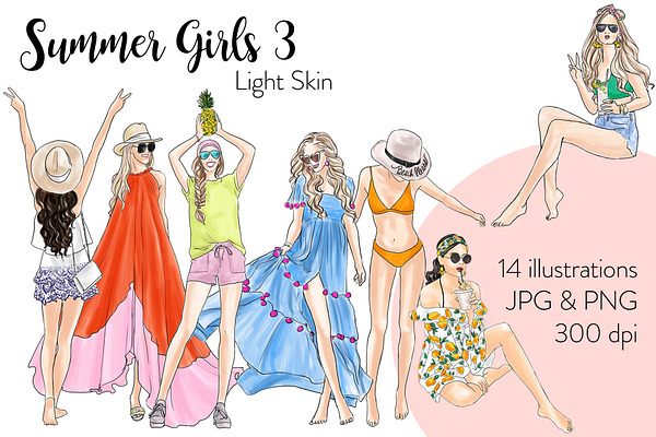 Summer Girls 3 - Light Skin Clipart