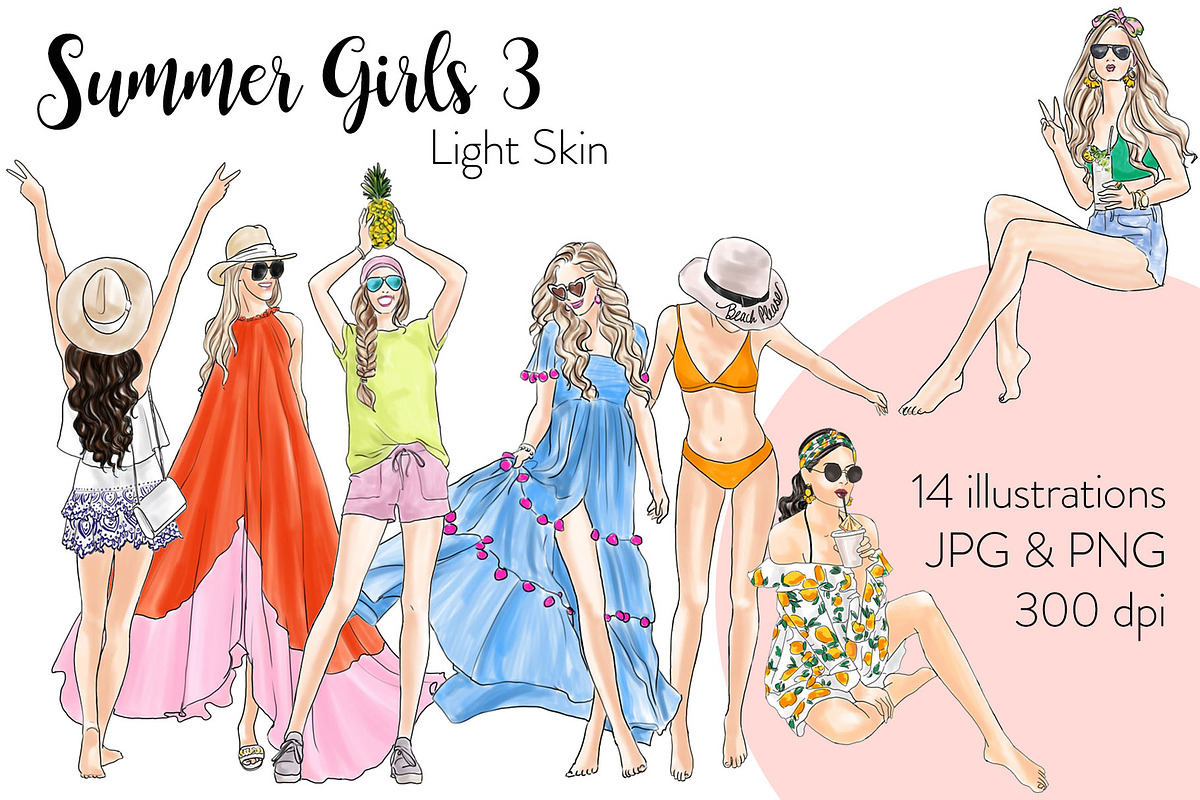 Summer Girls 3 - Light Skin Clipart in Illustrations - product preview 8