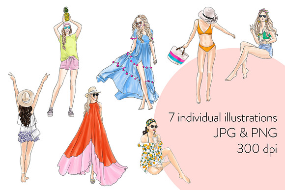 Summer Girls 3 - Light Skin Clipart in Illustrations - product preview 1
