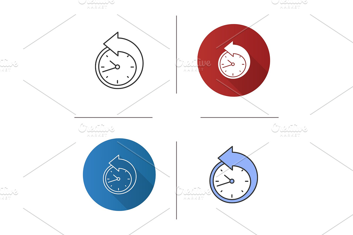 Back arrow around clock icon in Graphics - product preview 8