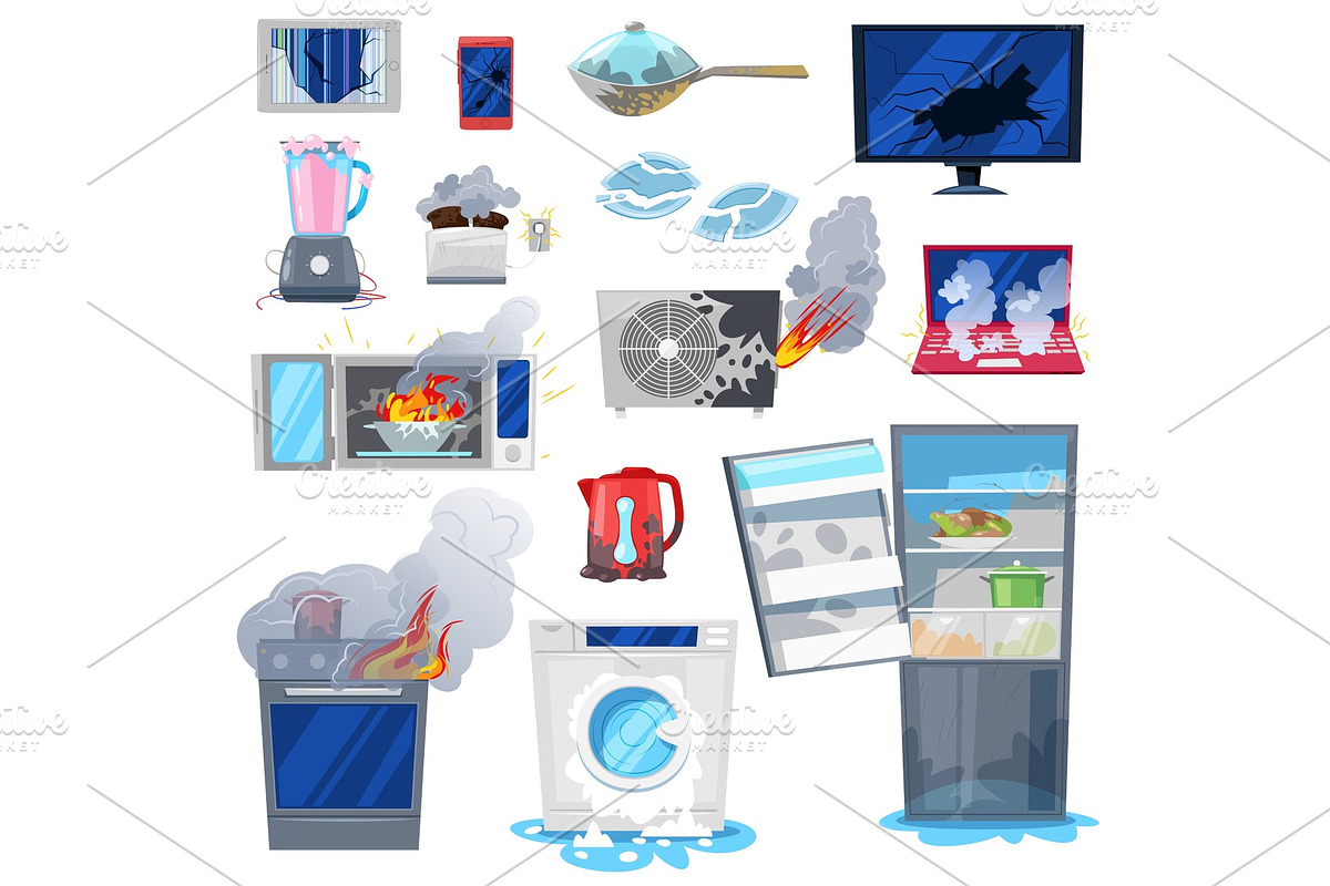 Broken appliance vector damaged in Illustrations - product preview 8