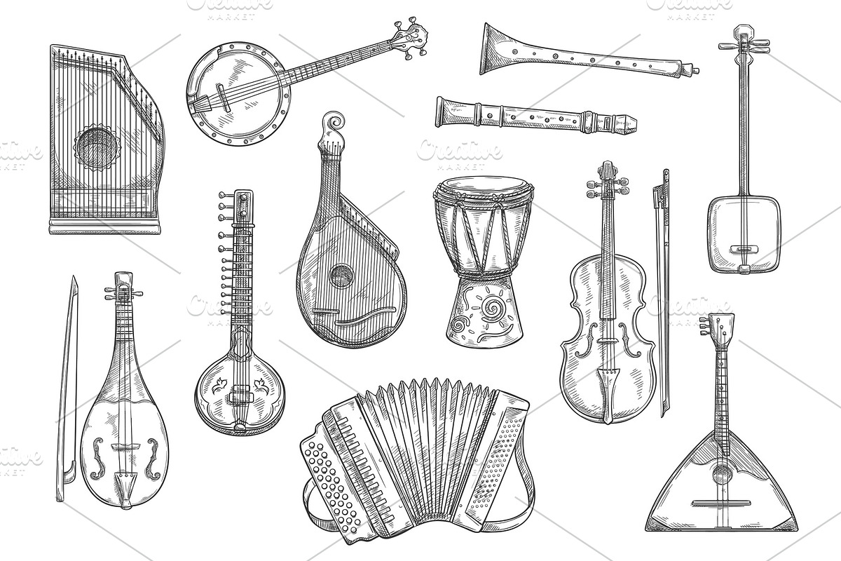 Vector musical instruments sketches in Illustrations - product preview 8